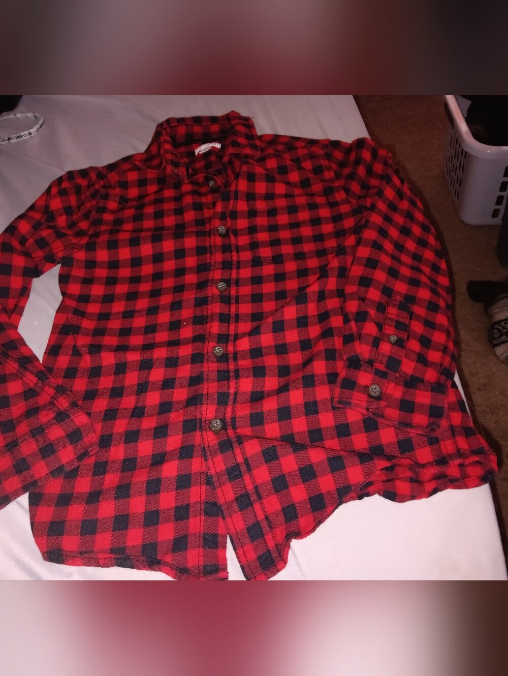 Boys Size Medium, Cat & Jack Red and Black Plaid Button-Down Shirt